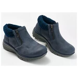 Skechers Women Easy Going Ankle Boots US 7.5 Navy Blue Water Repellent Lined NIB